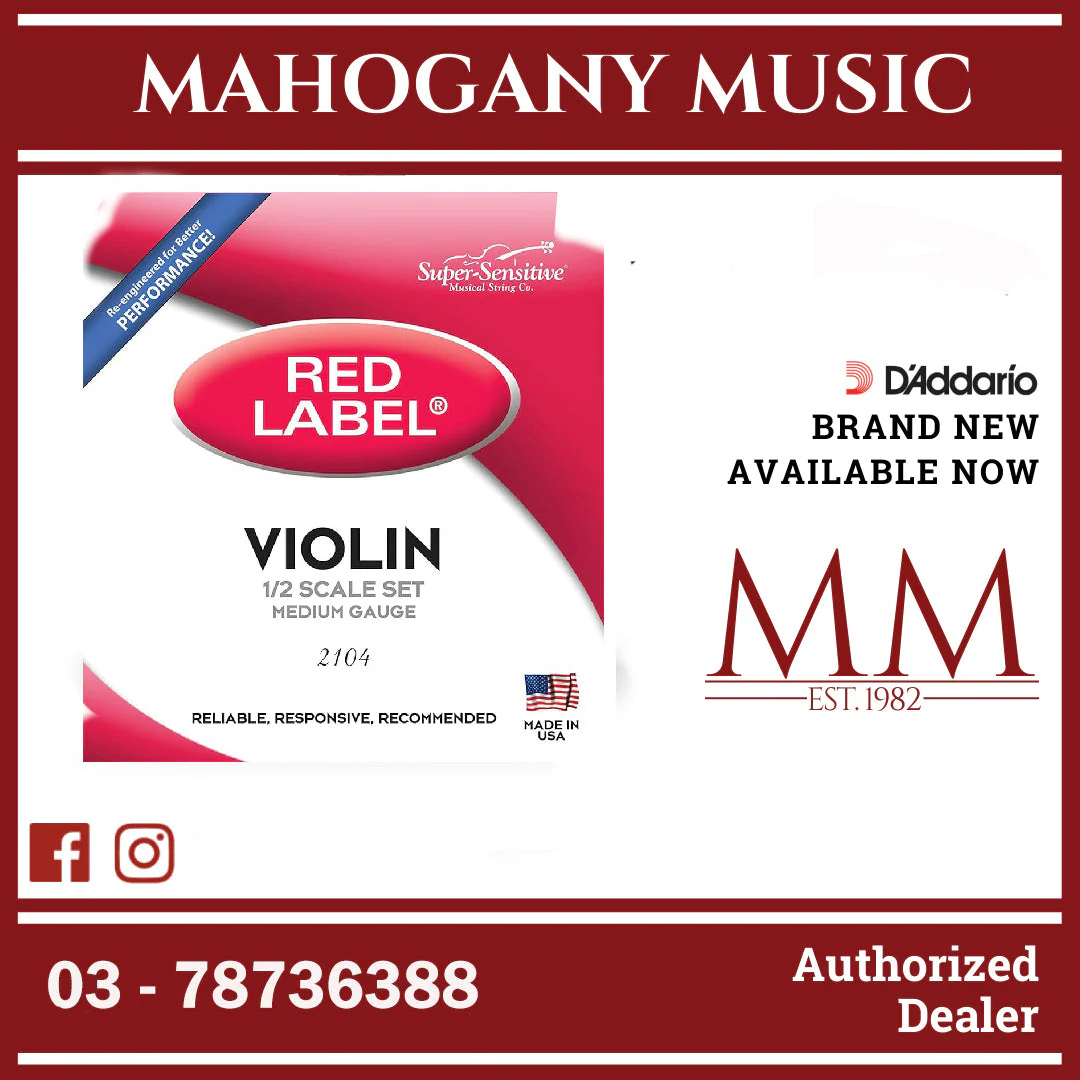 D'Addario 2104 Red Label Violin String Set, 1/2 Scale, Medium Tension
