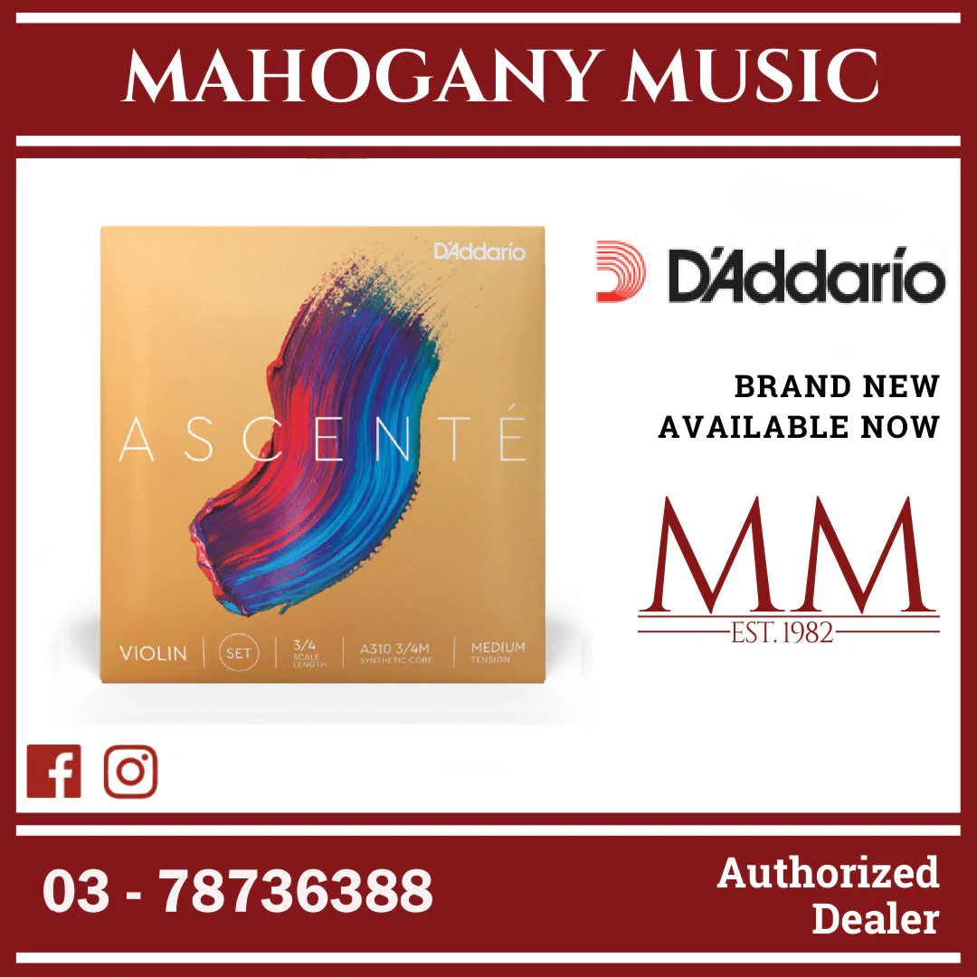 D’Addario A310 3/4M Ascente Violin String Set, 3/4 Scale, Medium Tension