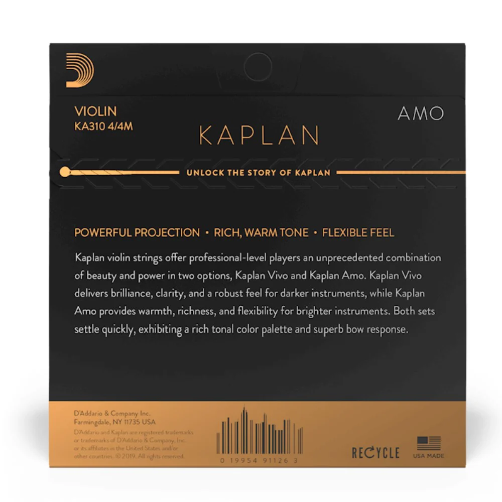 D’Addario KA310 4/4M Kaplan Amo Violin String Set, 4/4 Scale, Medium Tension - Image 3