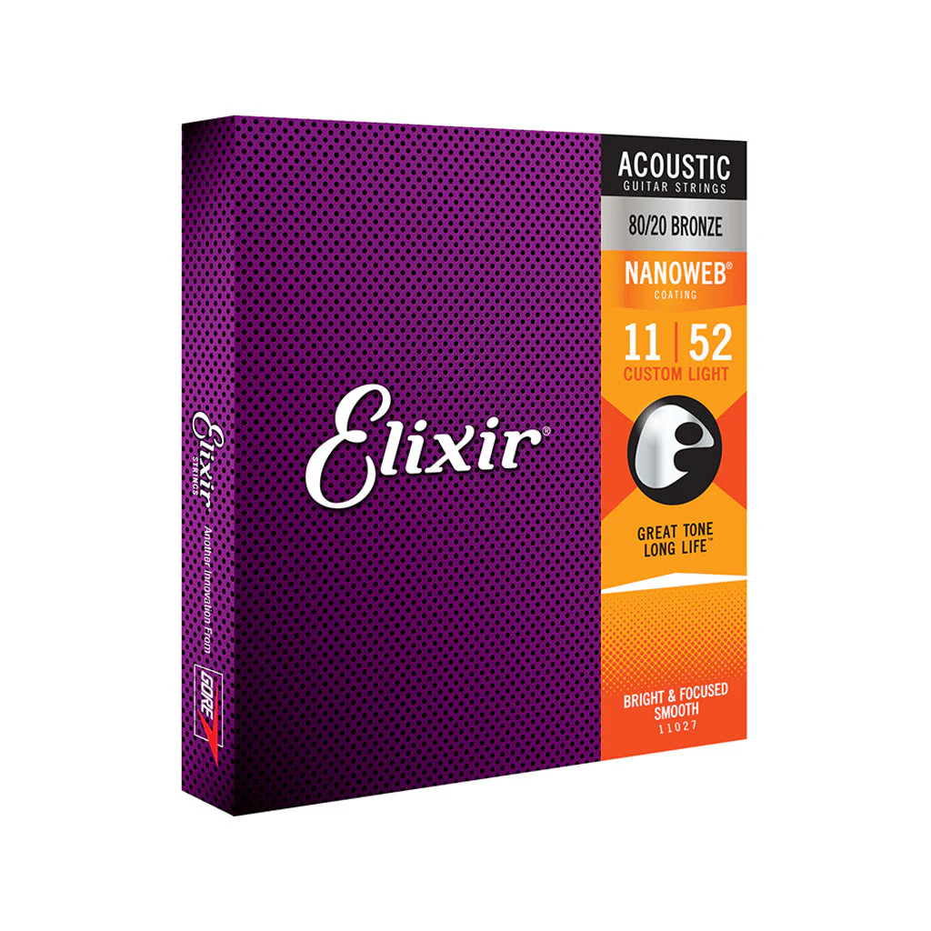 Elixir 11027 Nanoweb 80/20 Bronze Acoustic Guitar Strings, Custom Light, 11-52 - Image 3