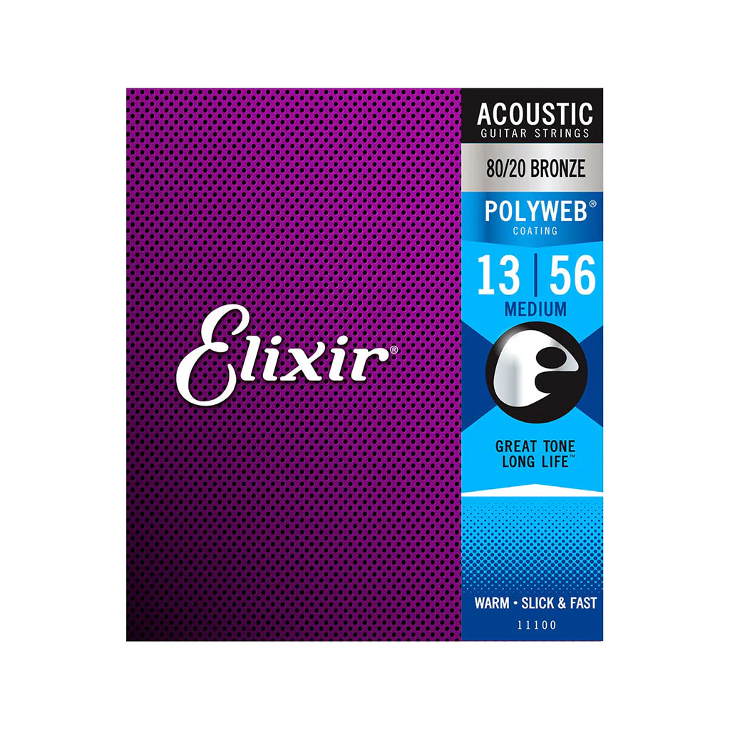 Elixir 11100 Polyweb 80/20 Bronze Acoustic Guitar Strings, Medium, 13-56