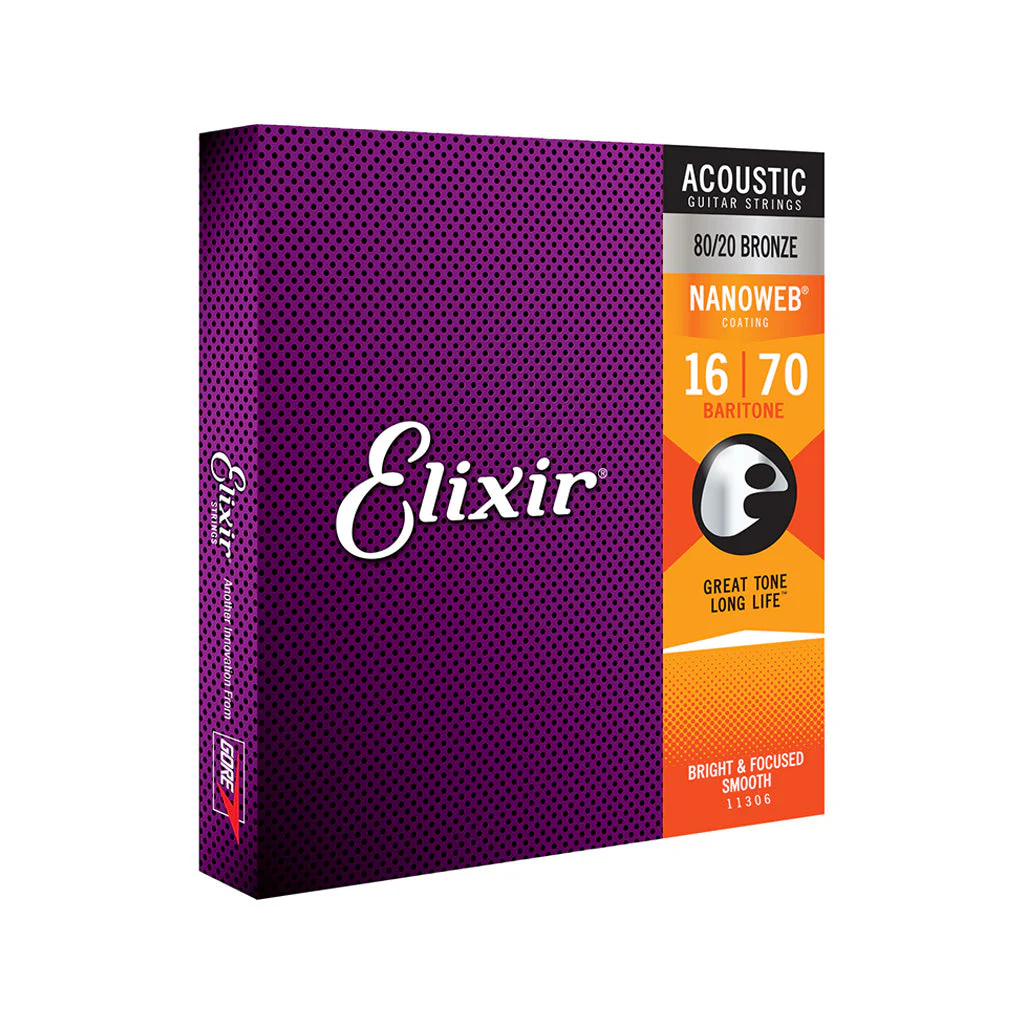 Elixir 11306 Nanoweb 80/20 6-String Baritone Acoustic Guitar Strings 16-70 - Image 2