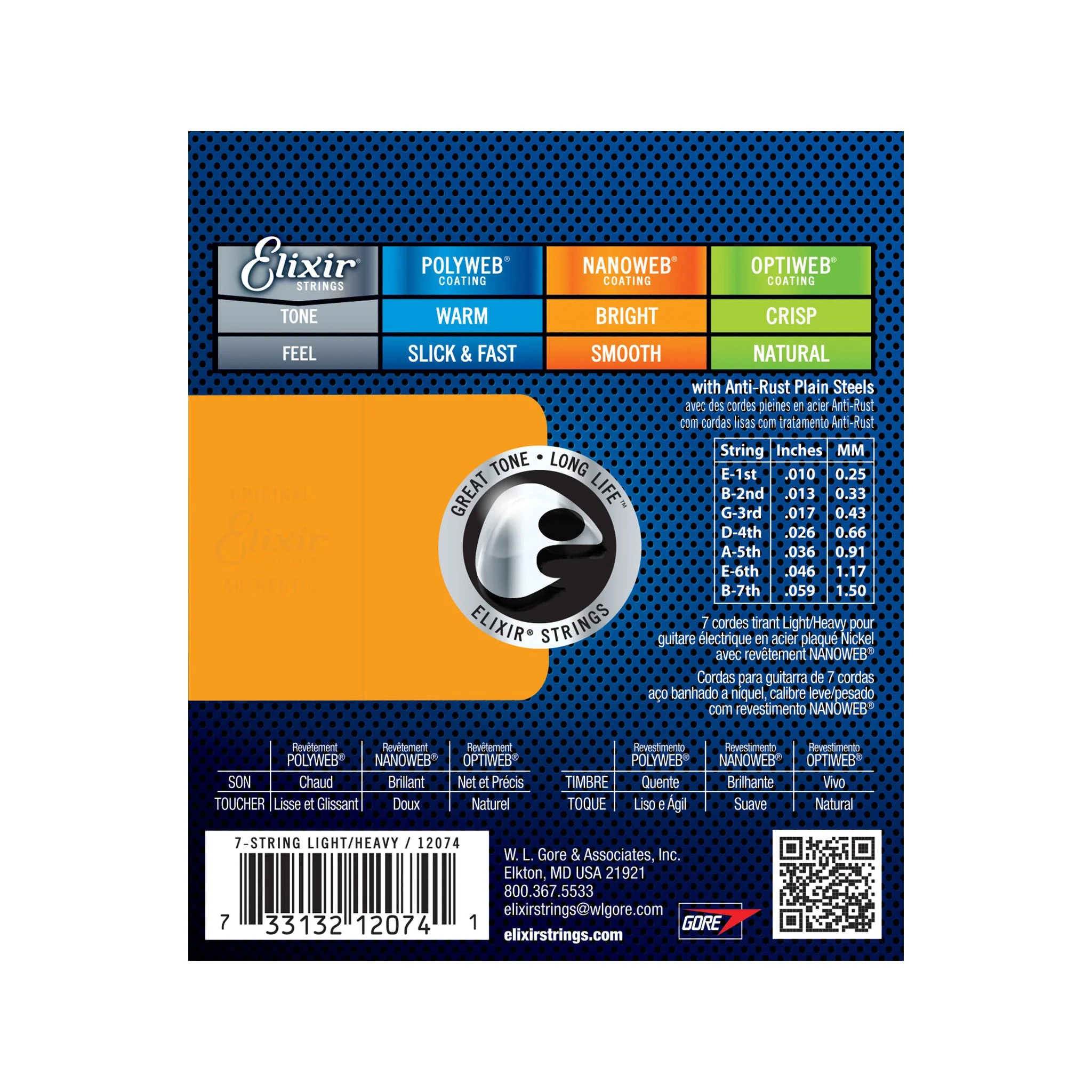 Elixir 12074 Nanoweb Light-Heavy 7-String Electric Guitar Strings, 10-59 - Image 2