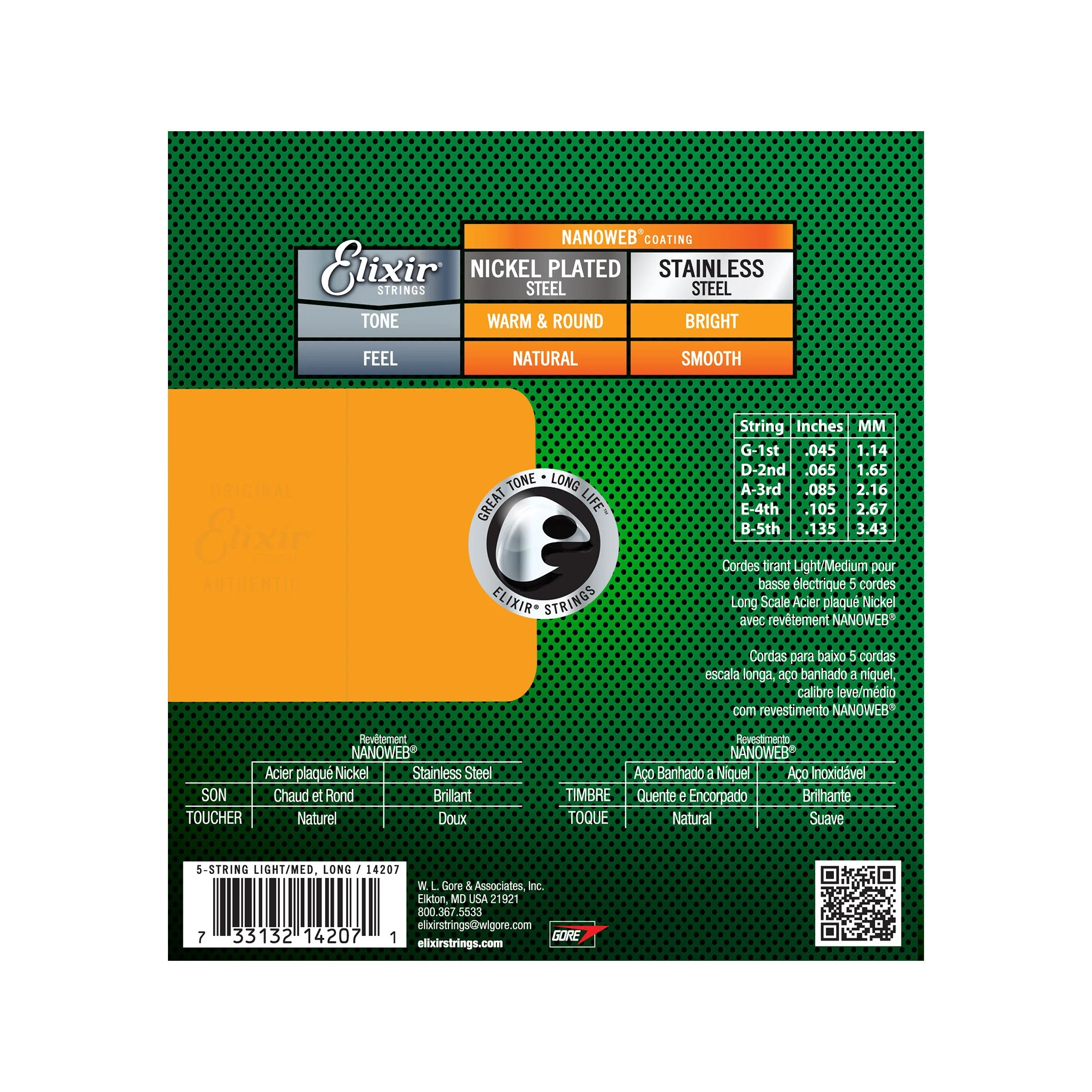 Elixir 14207 Nanoweb Light/Med Long Scale 5-String Electric Bass Strings 45-135 - Image 3