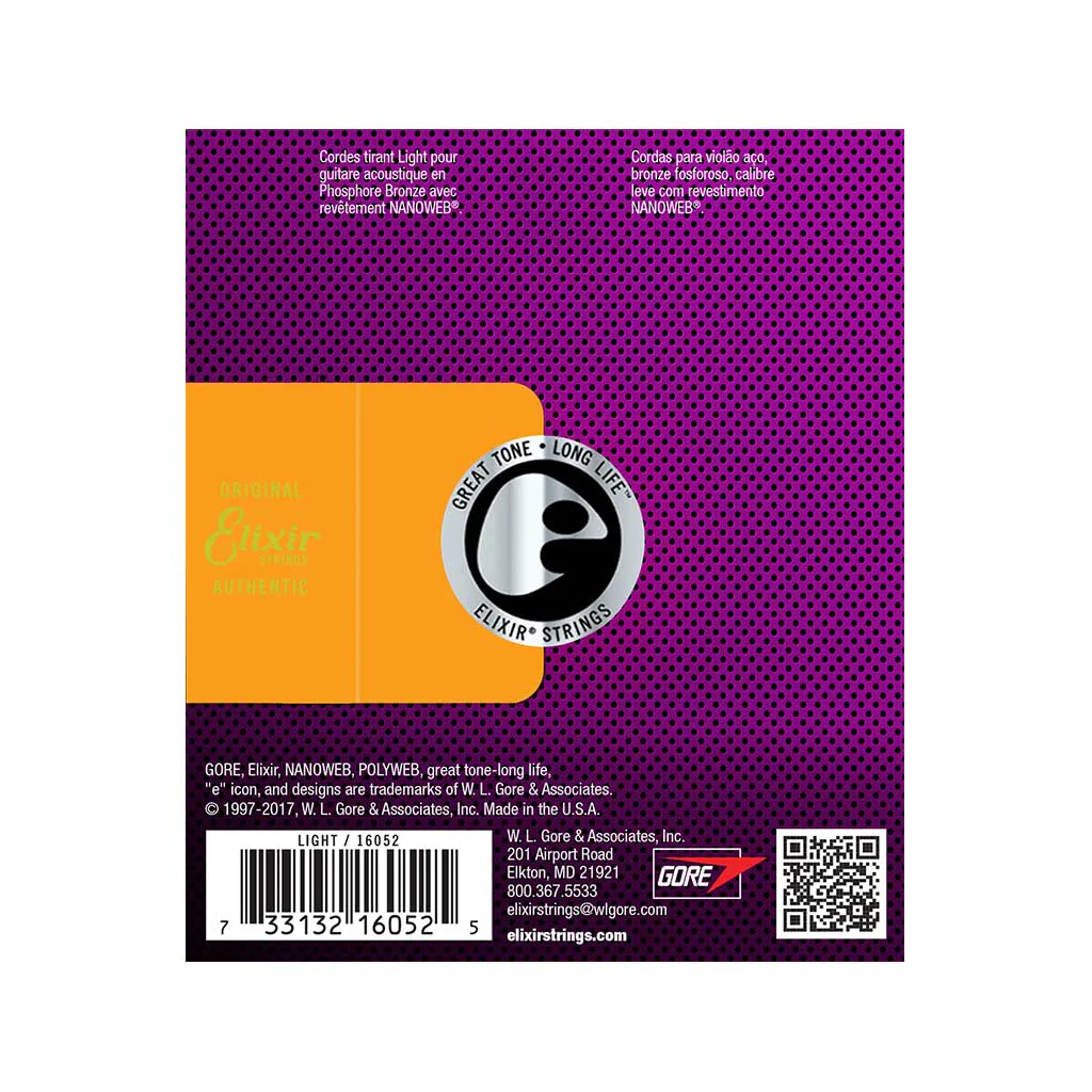 Elixir 16052 Nanoweb Phosphor Bronze Acoustic Guitar Strings, Light, 12-53 - Image 2