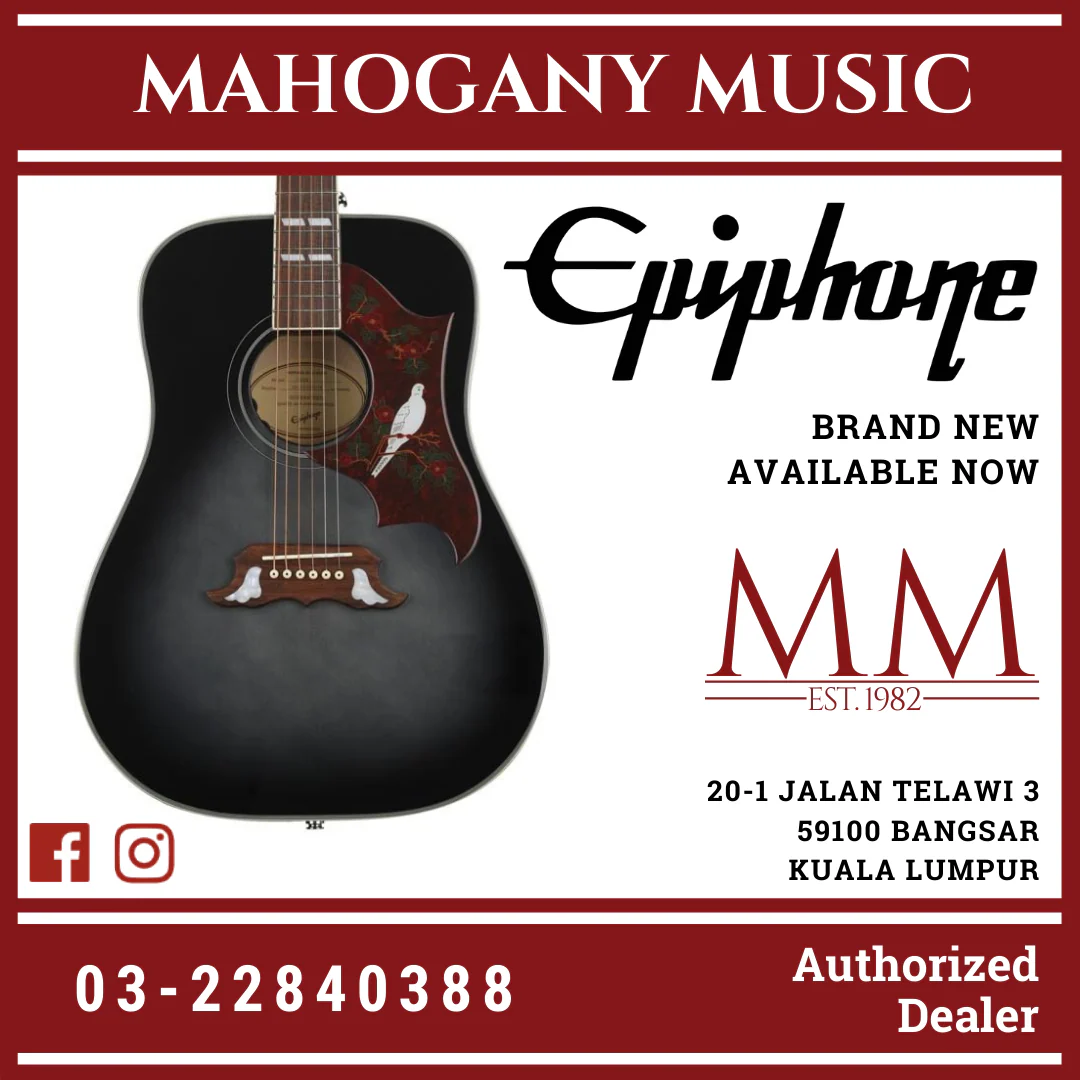 Epiphone Dove Acoustic Guitar, Trans Ebony Burst - Image 2