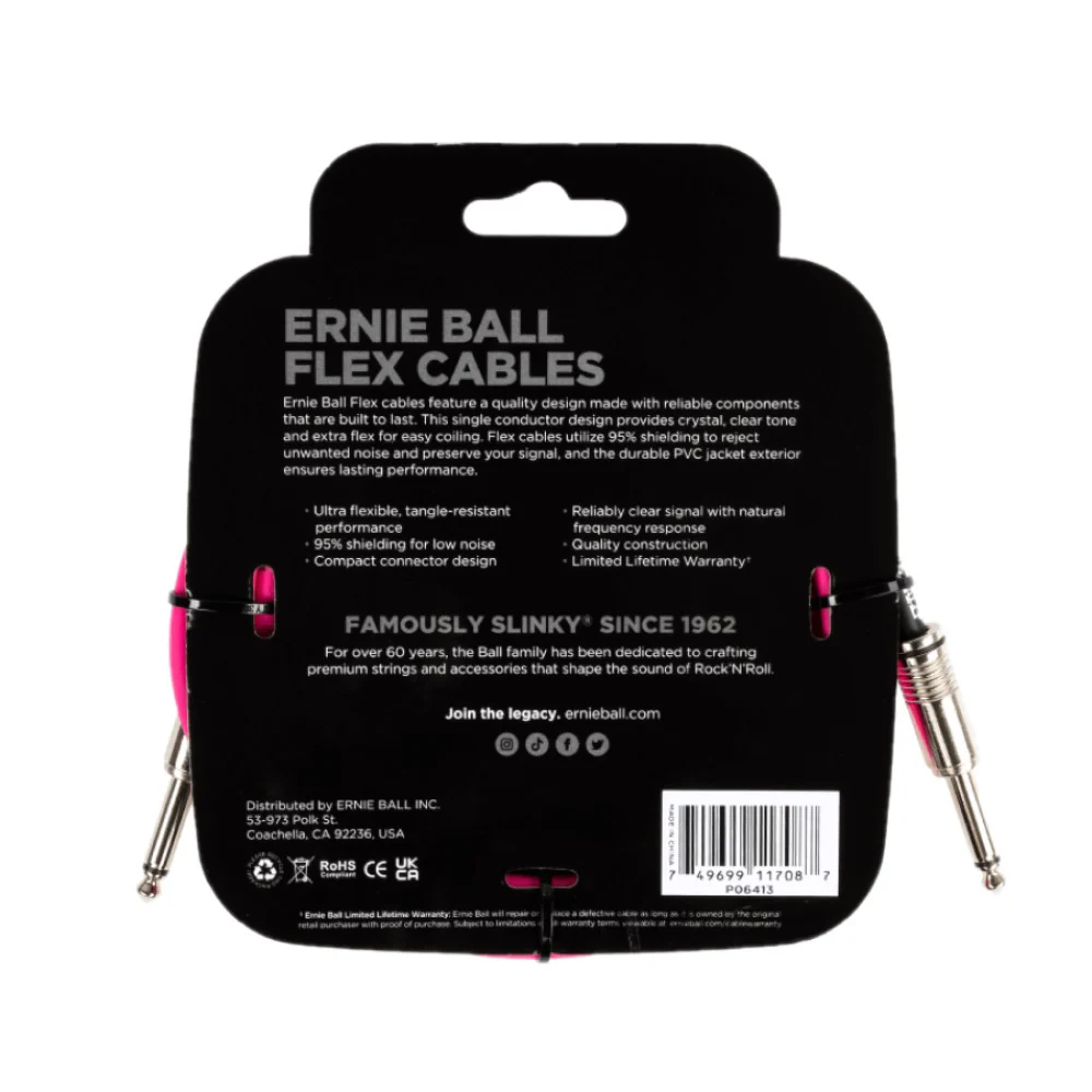 Ernie Ball EB6413 FLEX Instrument Cable 10 Ft, Pink - Image 2