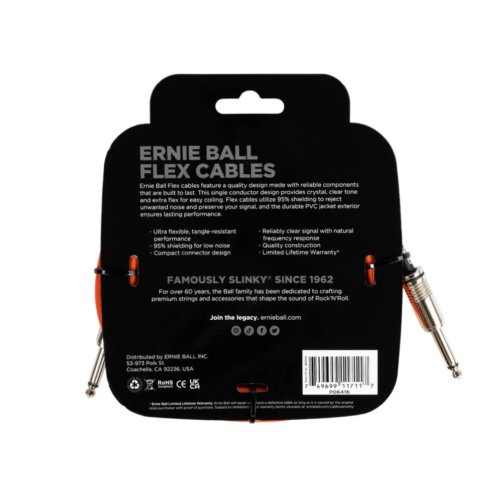 Ernie Ball EB6416 FLEX Instrument Cable 10 Ft, Orange - Image 2