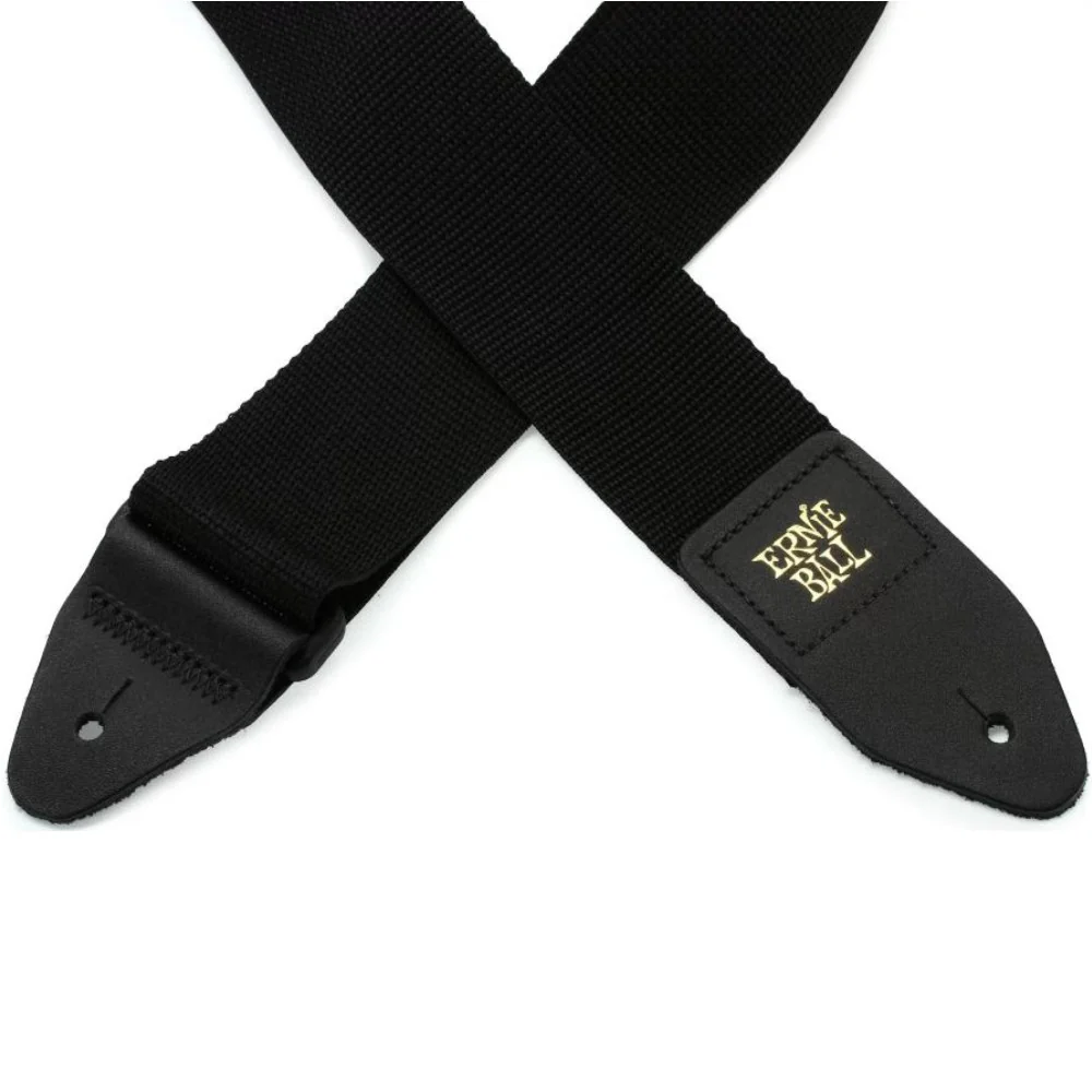 Ernie Ball P04037 Polypro Guitar Strap with Leather Ends, Black - Image 2