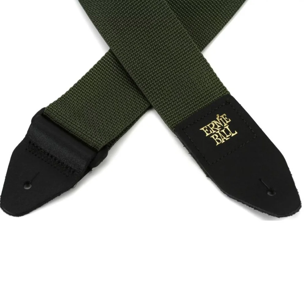 Ernie Ball P04048 Polypro Guitar Strap with Leather Ends, Olive - Image 2