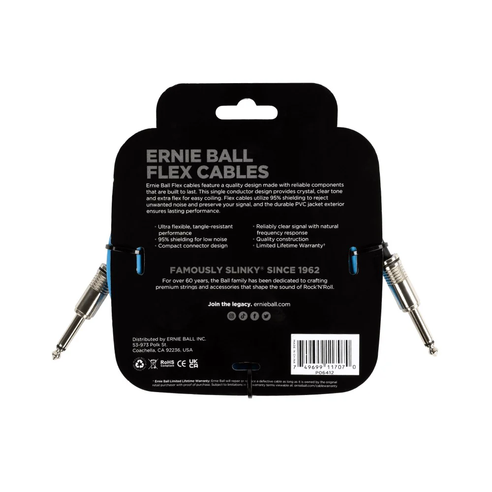 Ernie Ball P06412 FLEX Instrument Cable 10 Ft, Blue - Image 4