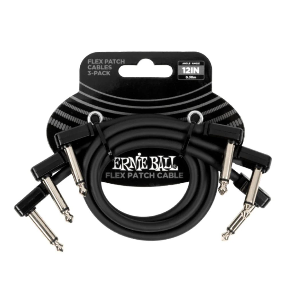 Ernie Ball P06445 FLEX Instrument Patch Cable 12 Inch Black, 3 Pack - Image 2