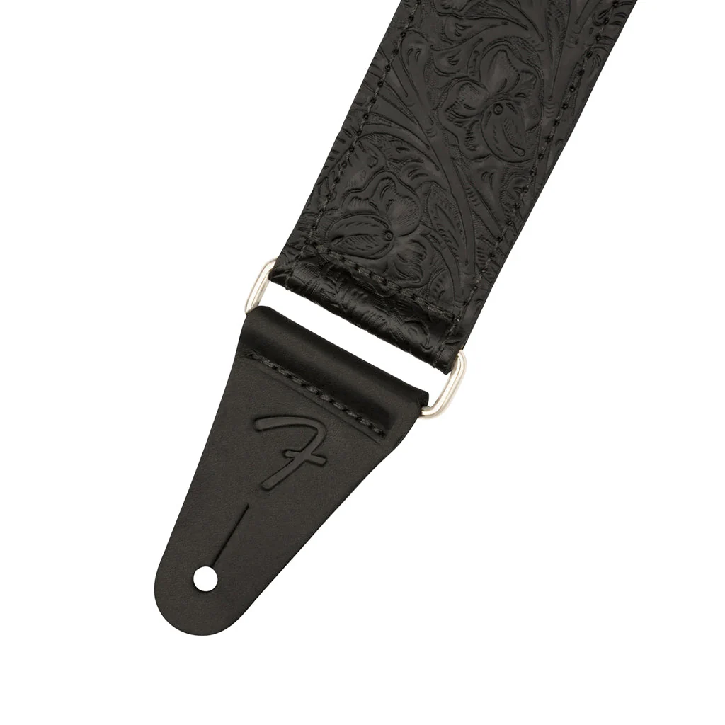 Fender 2inch Tooled Leather Guitar Strap, Black - Image 2