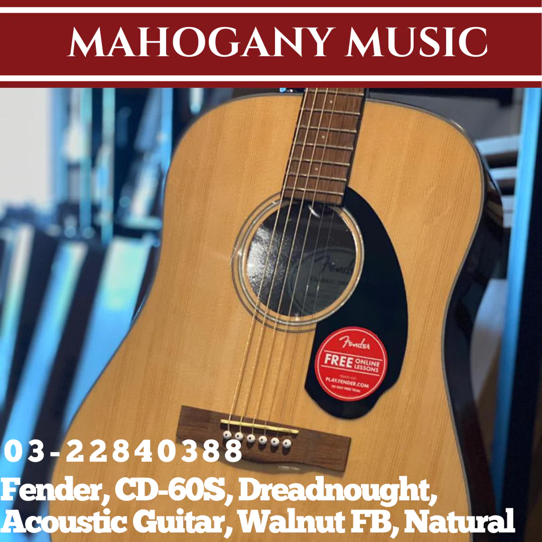 Fender CD-60S Dreadnought Acoustic Guitar, Walnut FB, Natural