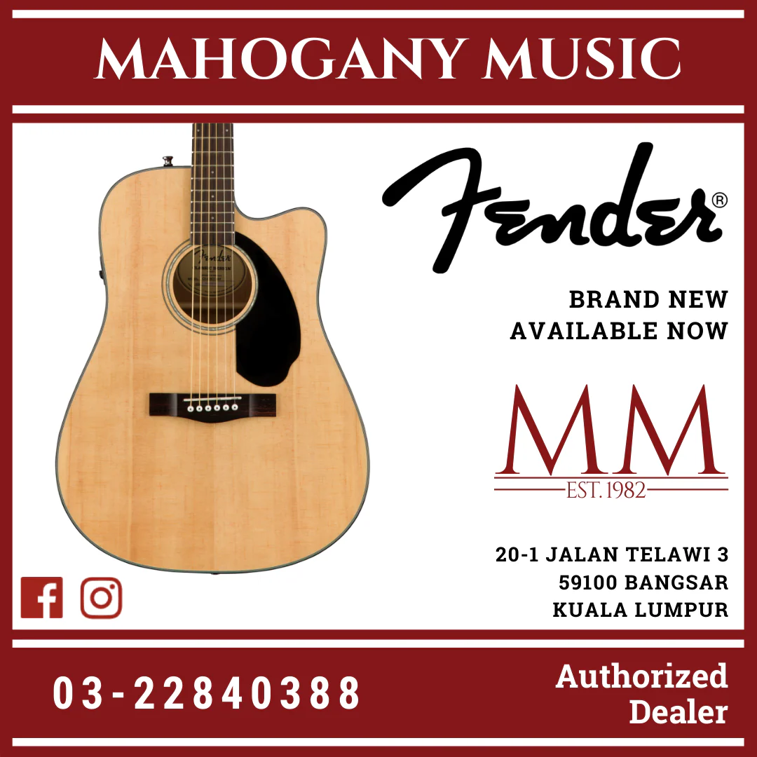Fender CD-60SCE Dreadnought Acoustic Guitar, Walnut FB, Natural - Image 2