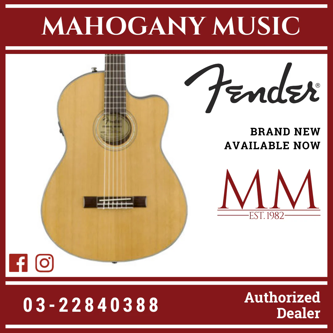 Fender CN-140SCE Nylon Classical Guitar w/Case, Walnut FB, Natural