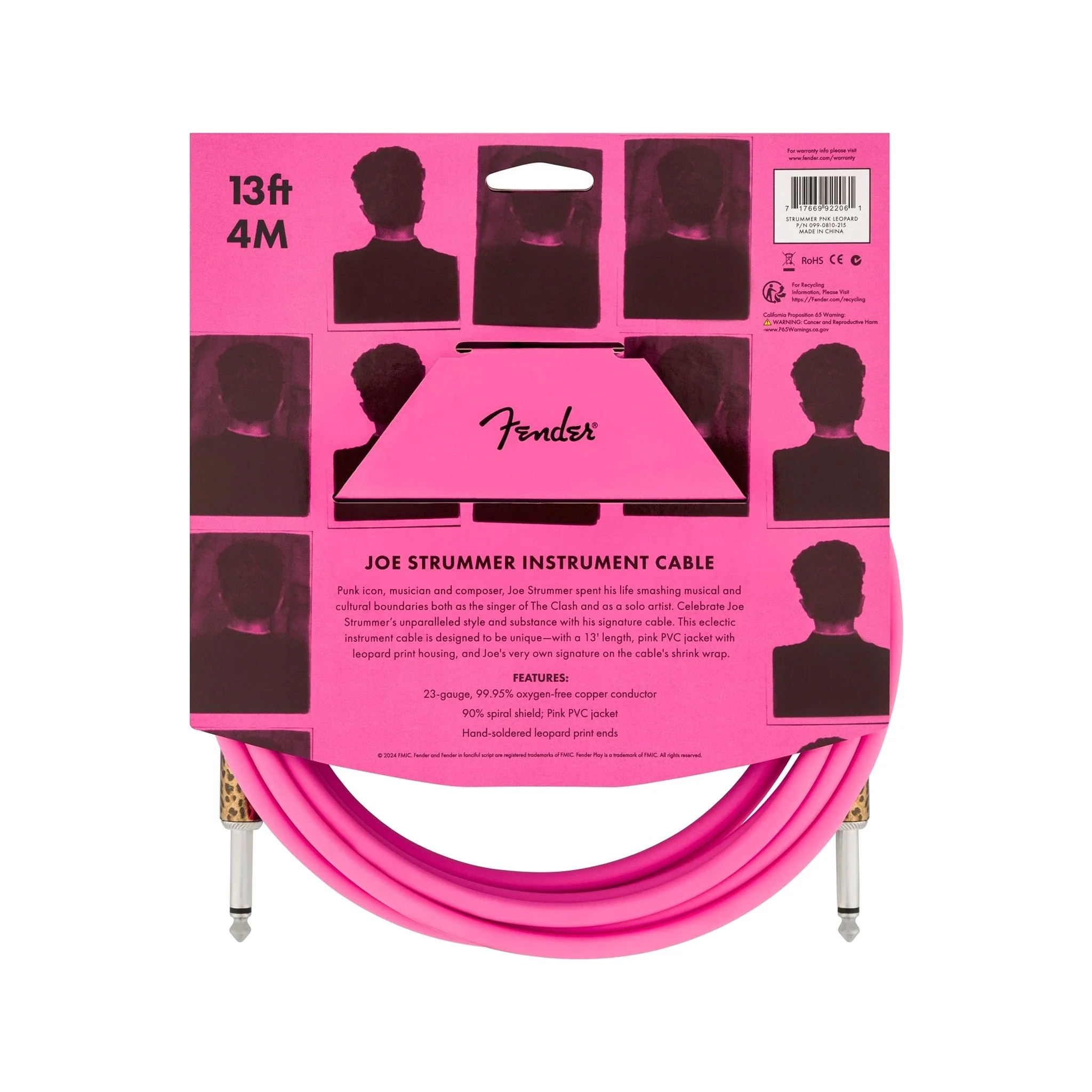 Fender Joe Strummer 13FT Instrument Cable, Lead Pink Leopard - Image 5