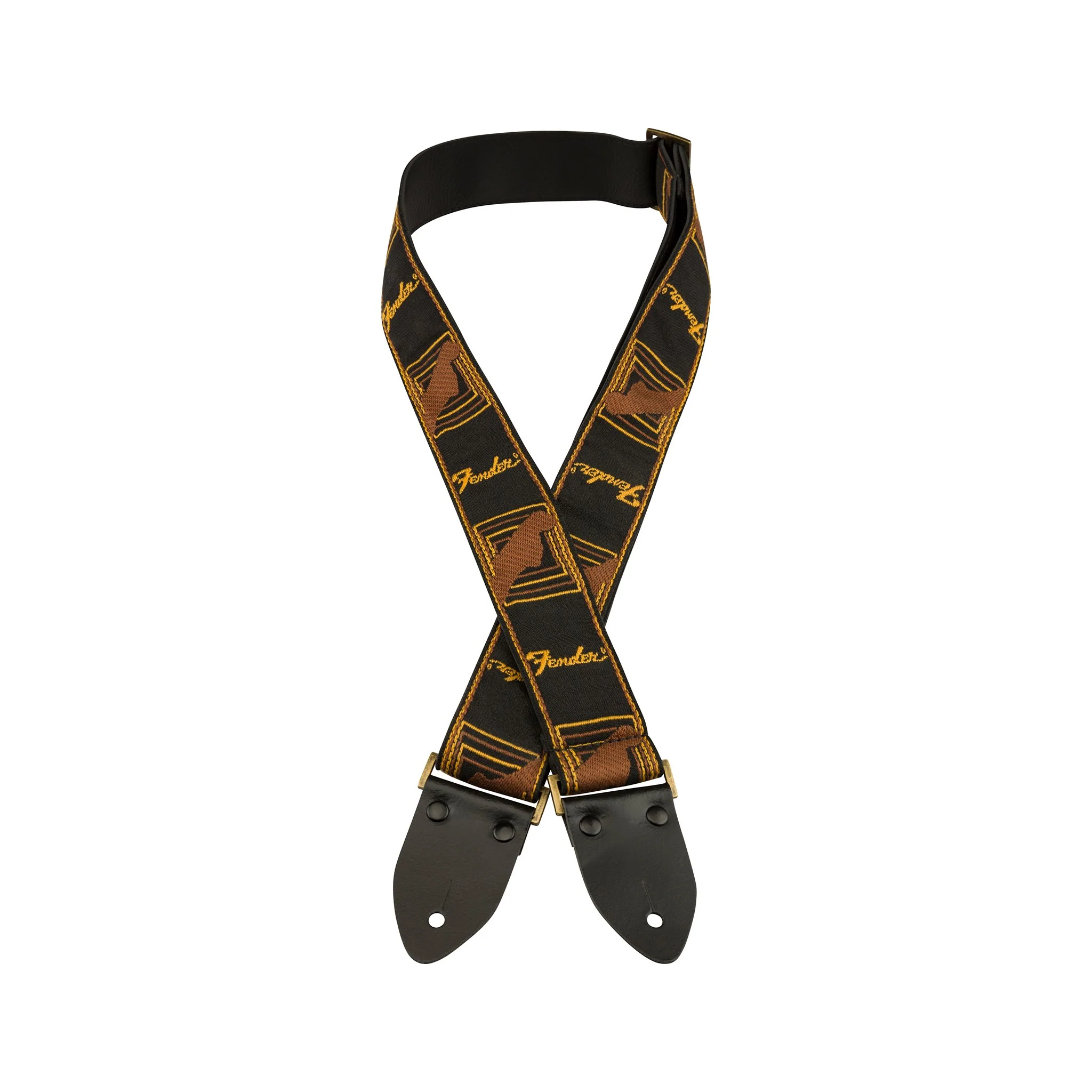 Fender Legacy Monogram Guitar Strap, Black/Yellow/Brown - Image 2