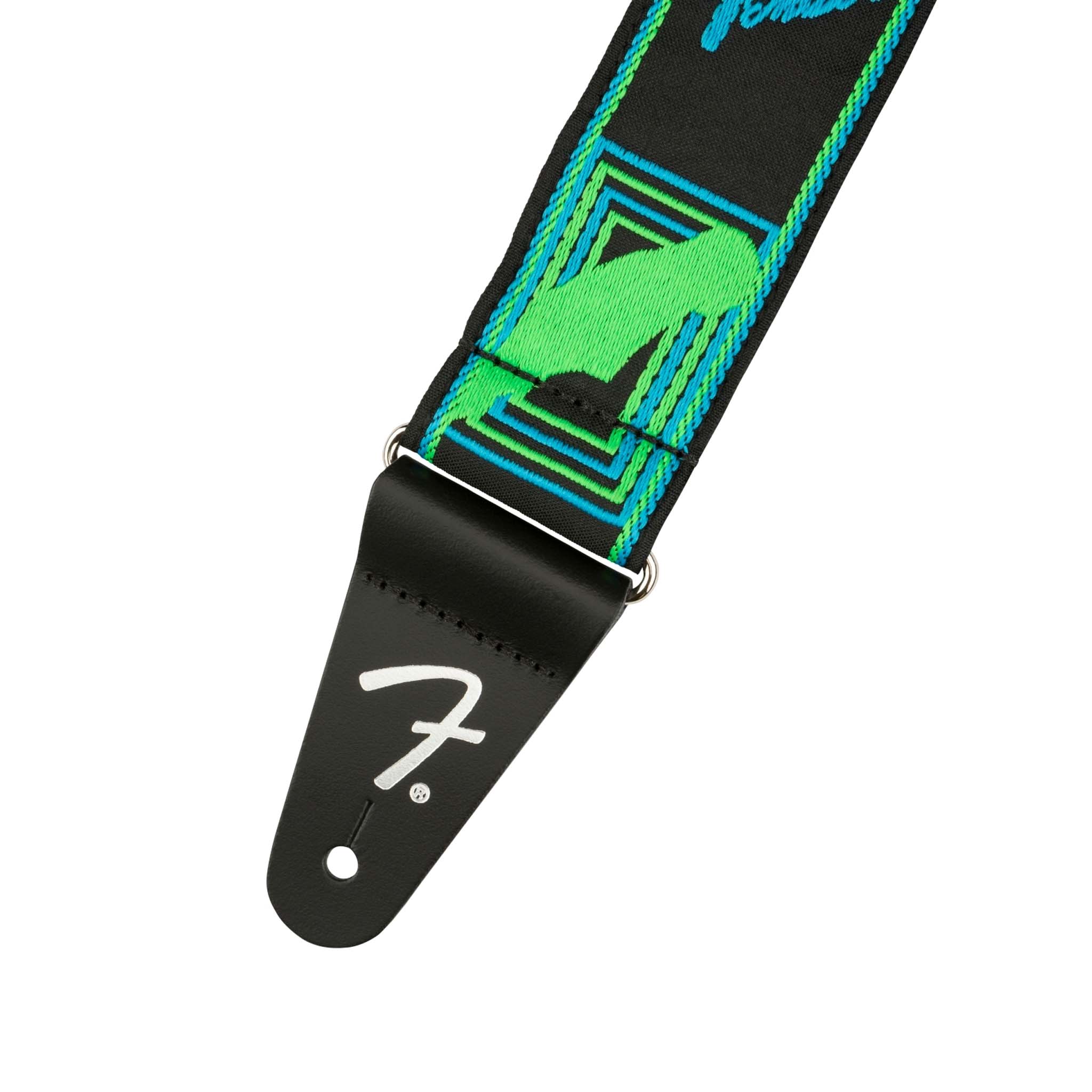 Fender Neon Monogram Guitar Strap, Green/Blue - Image 2