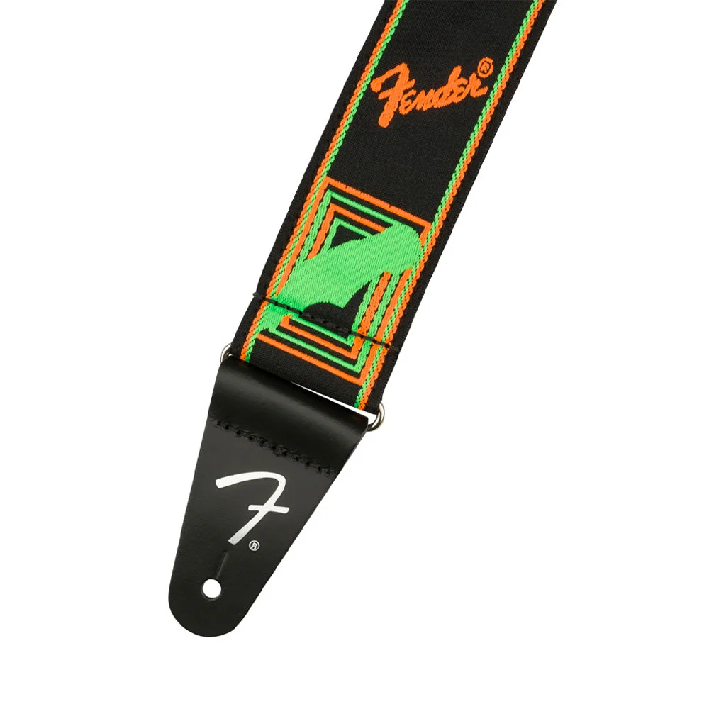 Fender Neon Monogram Guitar Strap, Green/Orange - Image 2