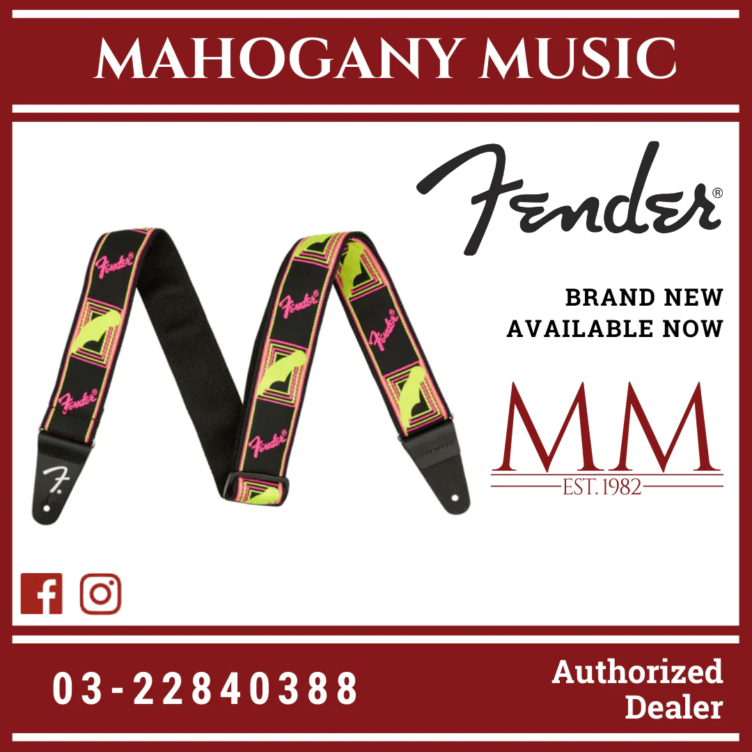 Fender Neon Monogram Guitar Strap, Yellow/Pink