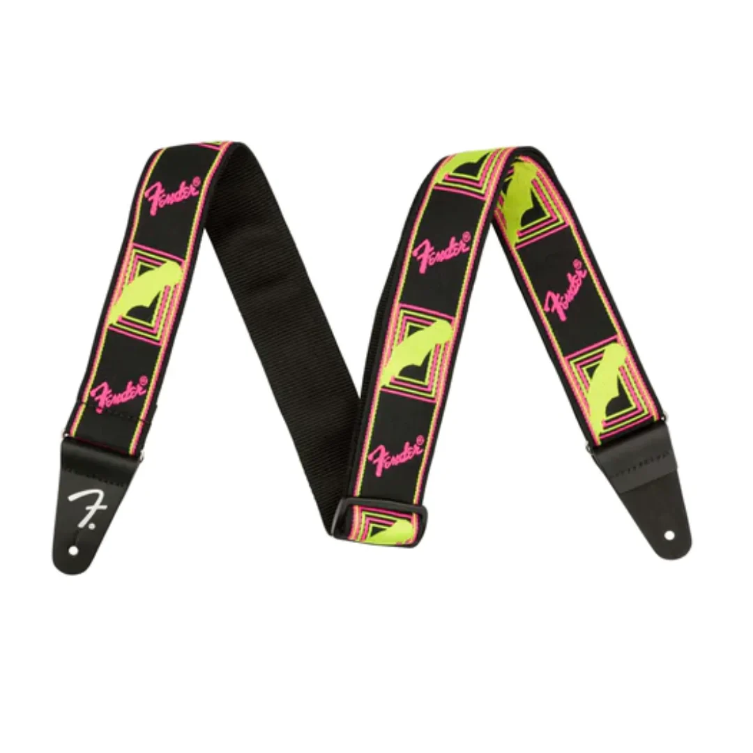 Fender Neon Monogram Guitar Strap, Yellow/Pink - Image 2