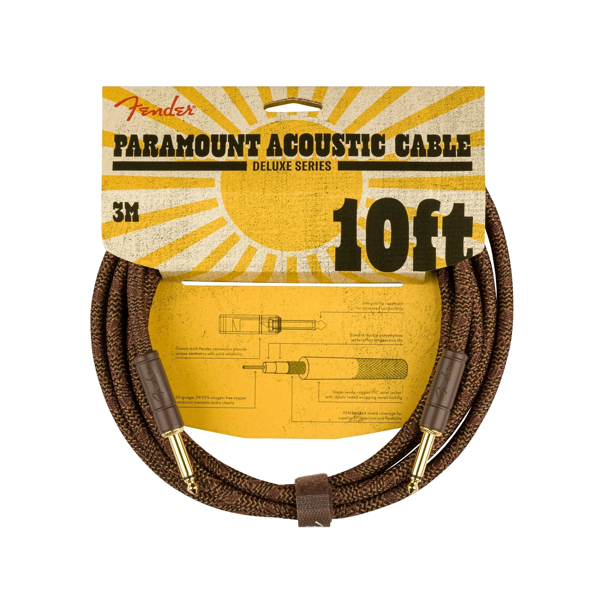 Fender Paramount Acoustic Instrument Cable, 10 ft, Brown - Image 2