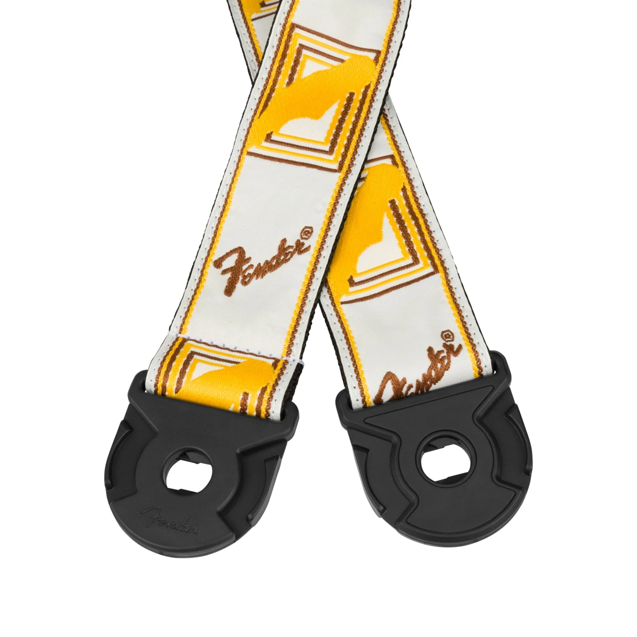 Fender Quickgrip Monogram Guitar Strap, White/Yellow/Brown - Image 2