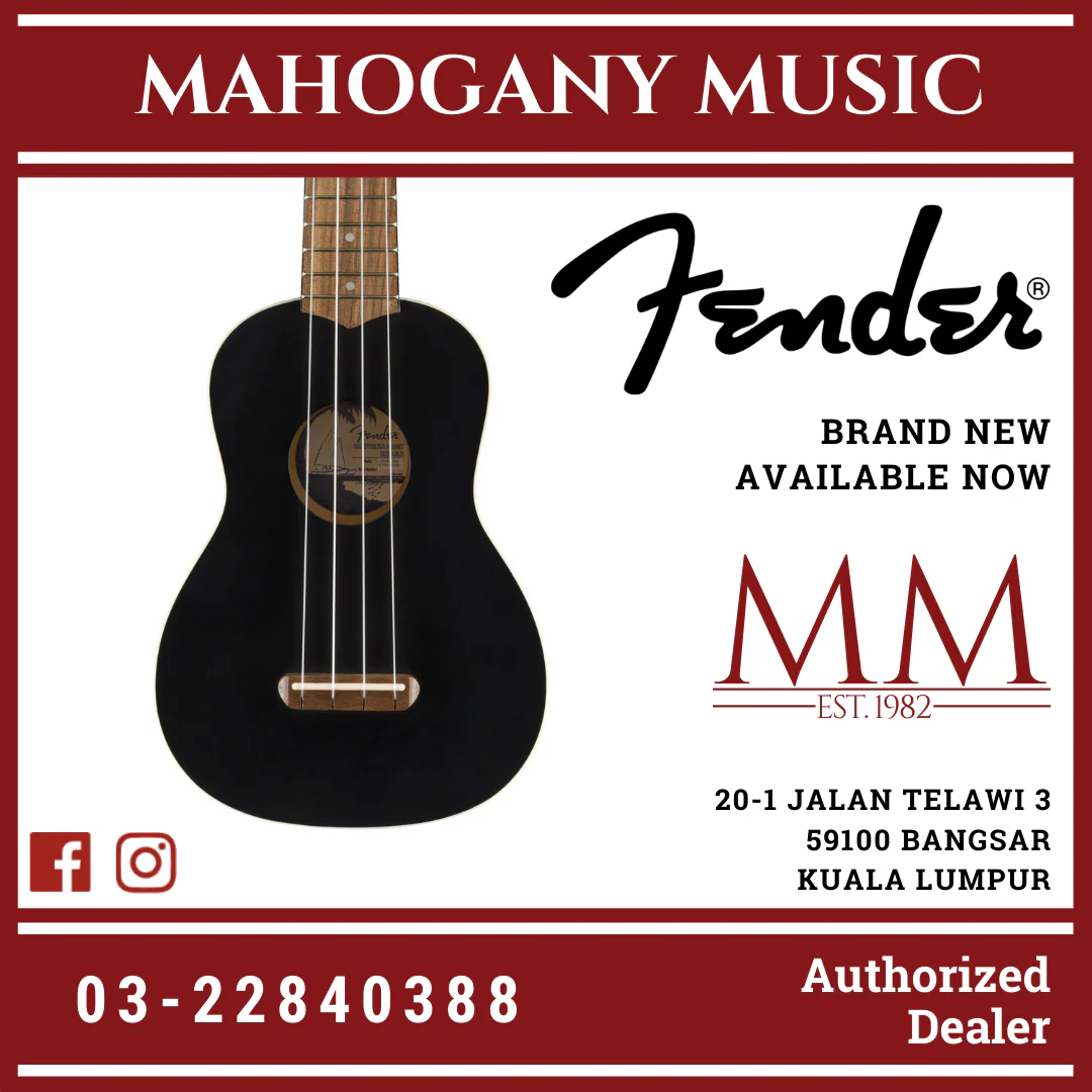 Fender Venice Soprano Ukulele, Walnut FB, Black - Image 2
