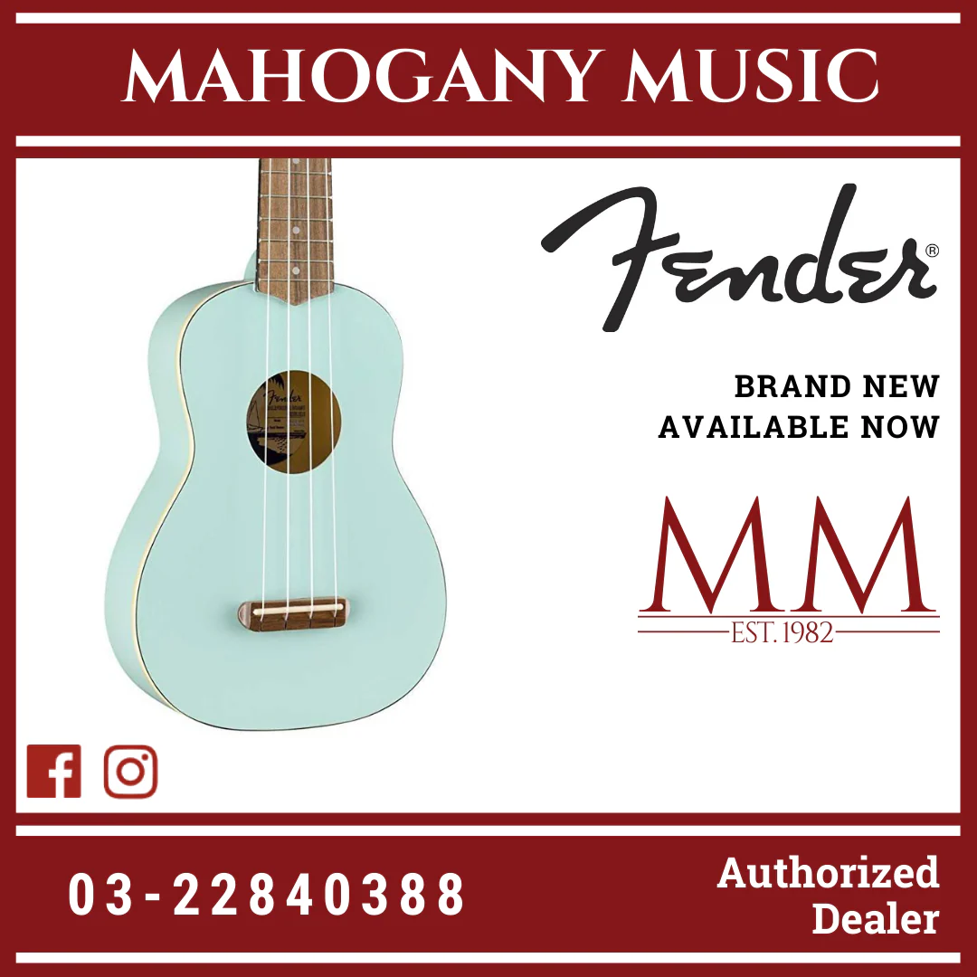 Fender Venice Soprano Ukulele, Walnut FB, Daphne Blue