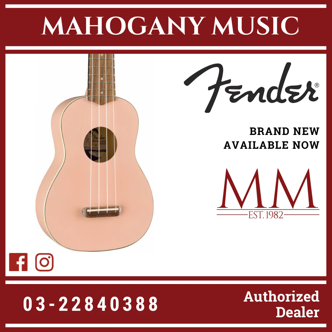 Fender Venice Soprano Ukulele, Walnut FB, Shell Pink