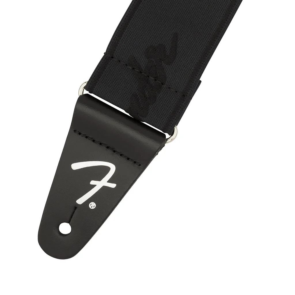 Fender Weighless Running Logo Guitar Strap, Black/Black, 2inch - Image 2