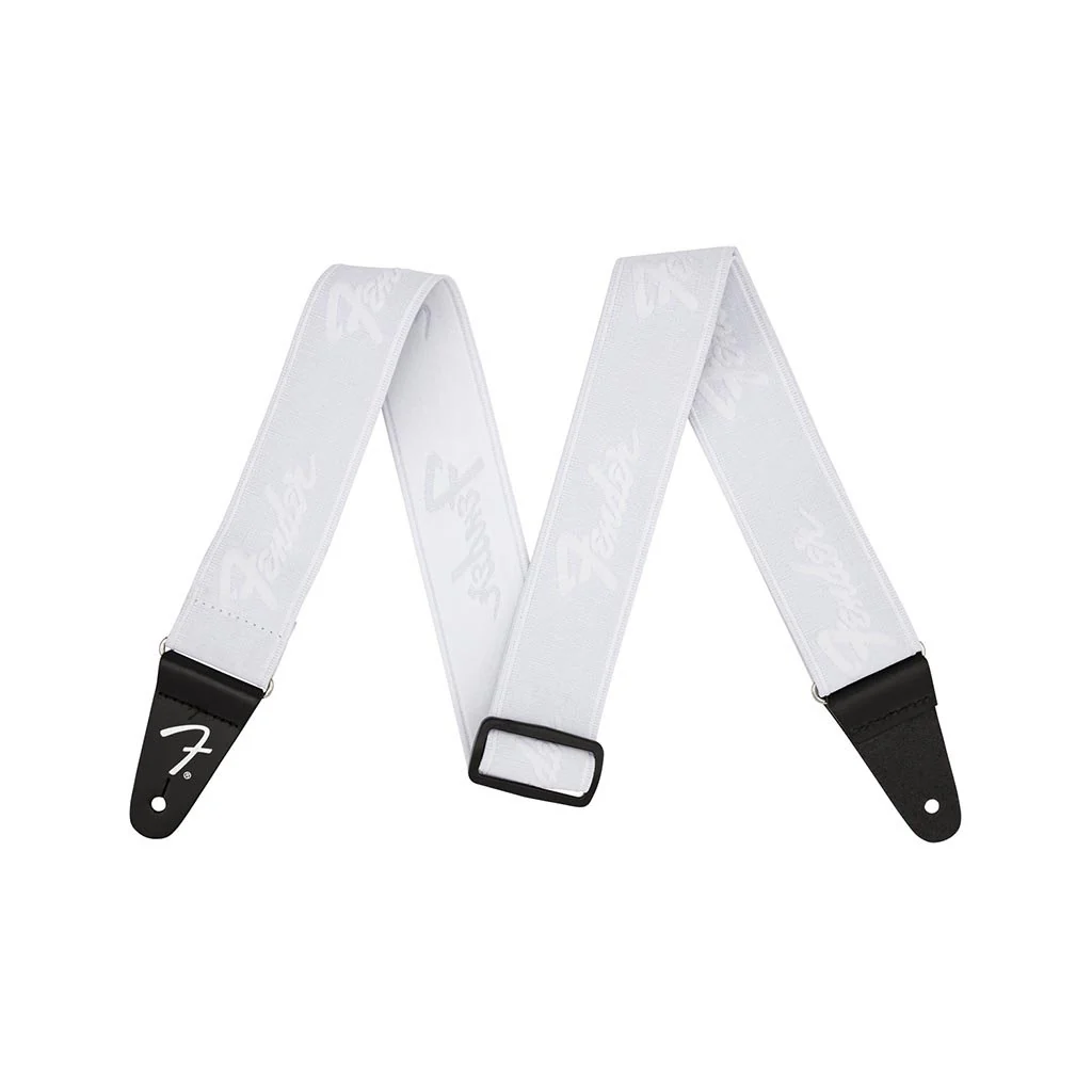 Fender Weighless Running Logo Guitar Strap, White/White, 2inch