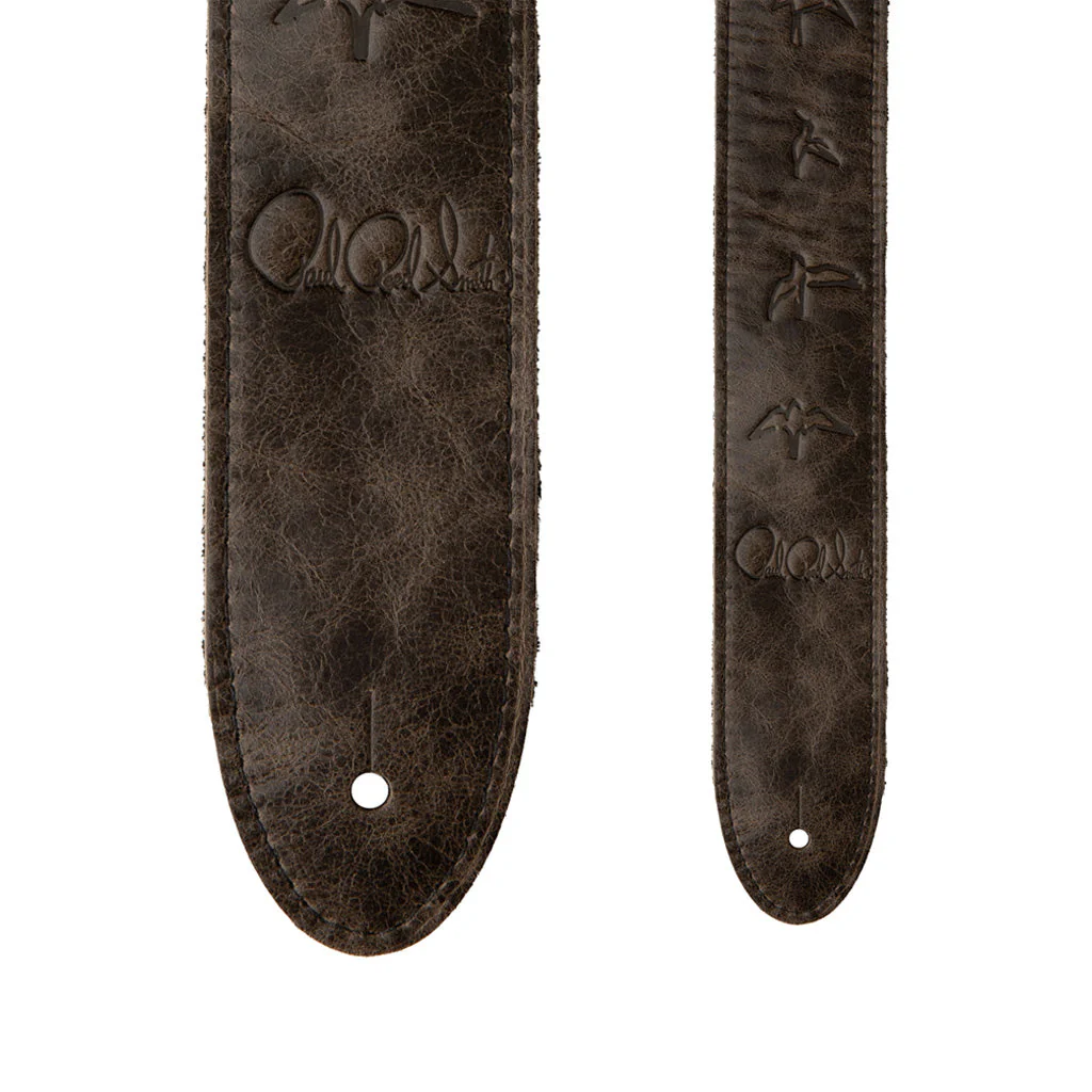 PRS 2 Inch Embossed Birds Leather Guitar Strap, Worn Black - Image 3