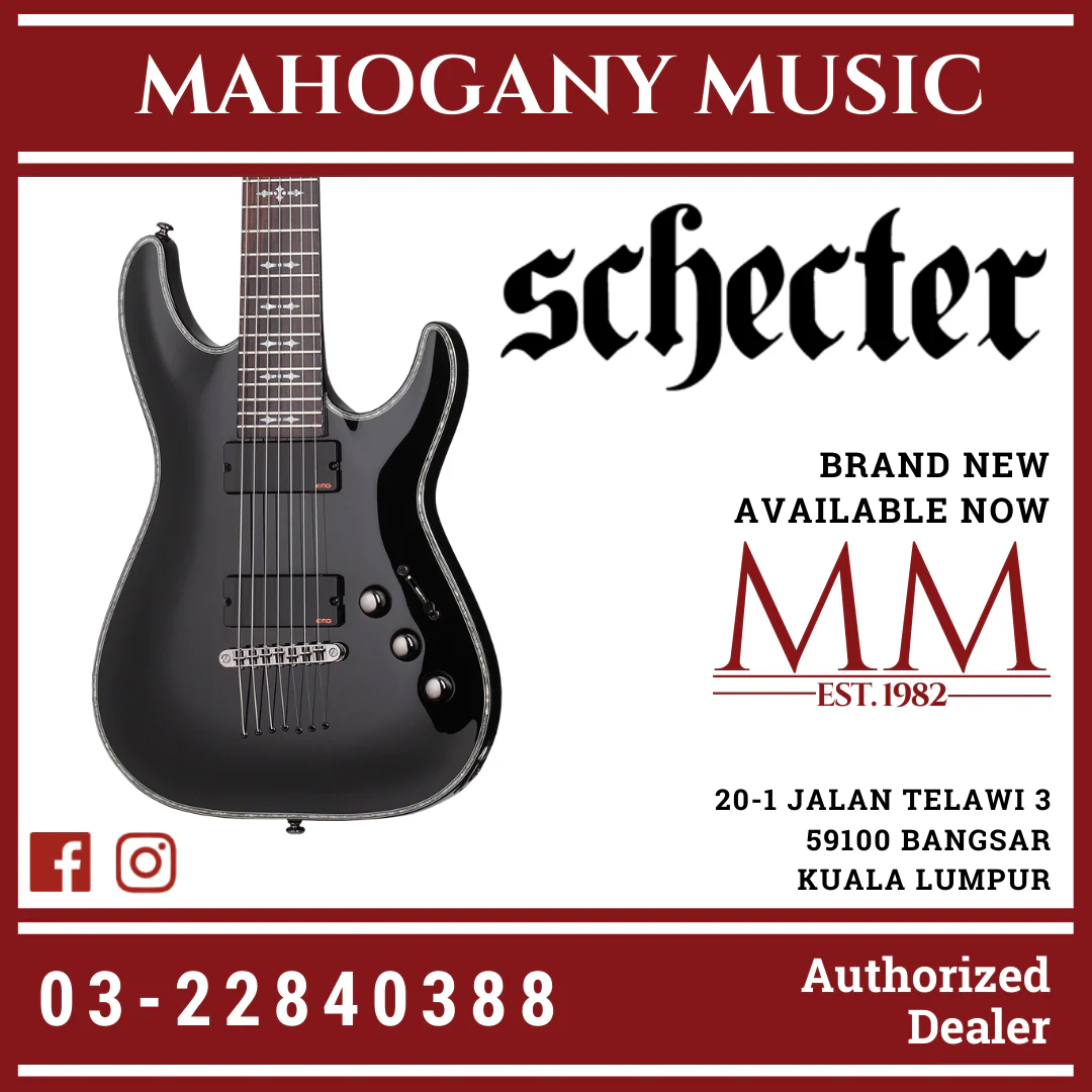 Schecter HELLRAISER C-7 BLK Gloss Black Electric Guitar