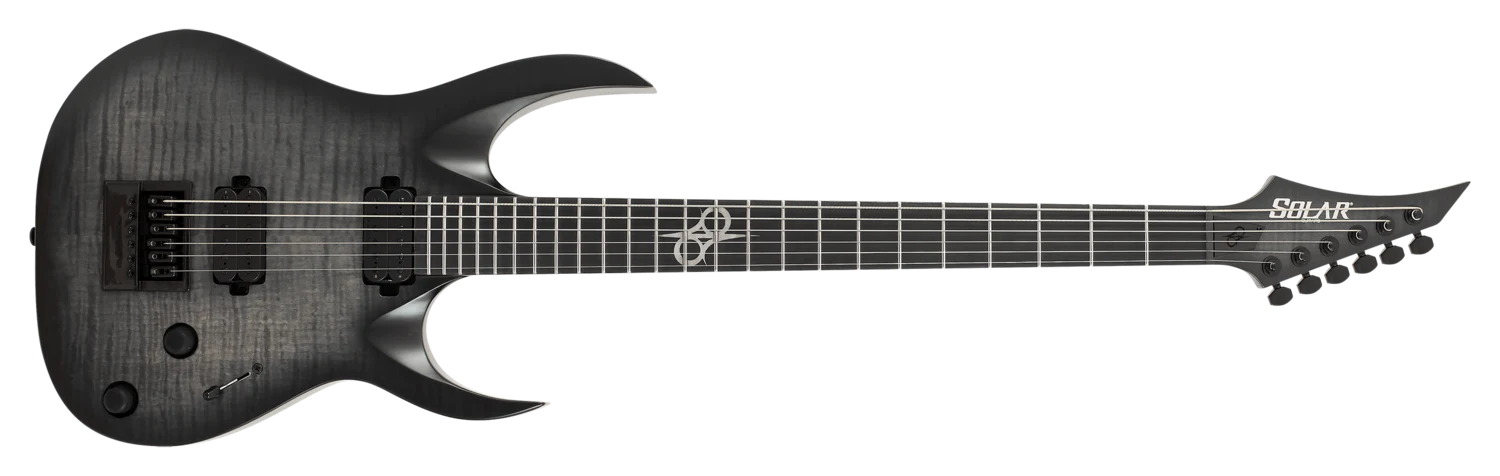 Solar A1.6FBB-29 Baritone Flame Black Burst Matte Electric Guitar - Image 2