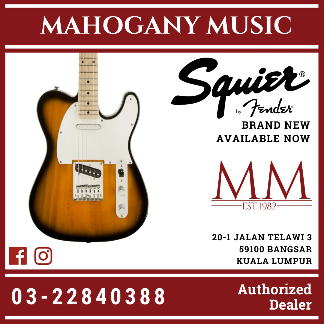 Squier Affinity Series Telecaster Guitar, Maple Neck, 2-Tone Sunburst