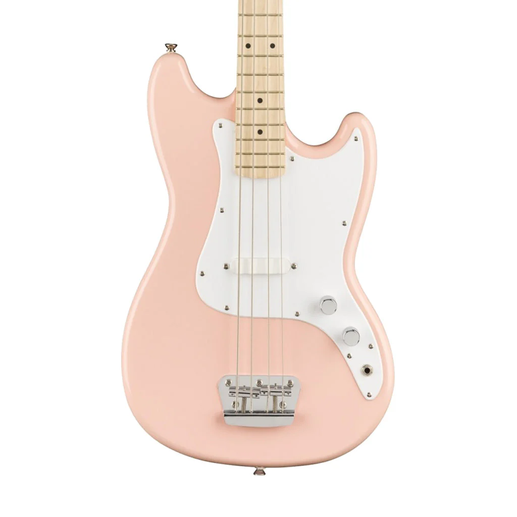 Squier FSR Bronco 4-String Bass Guitar, Maple FB, Shell Pink - Image 3