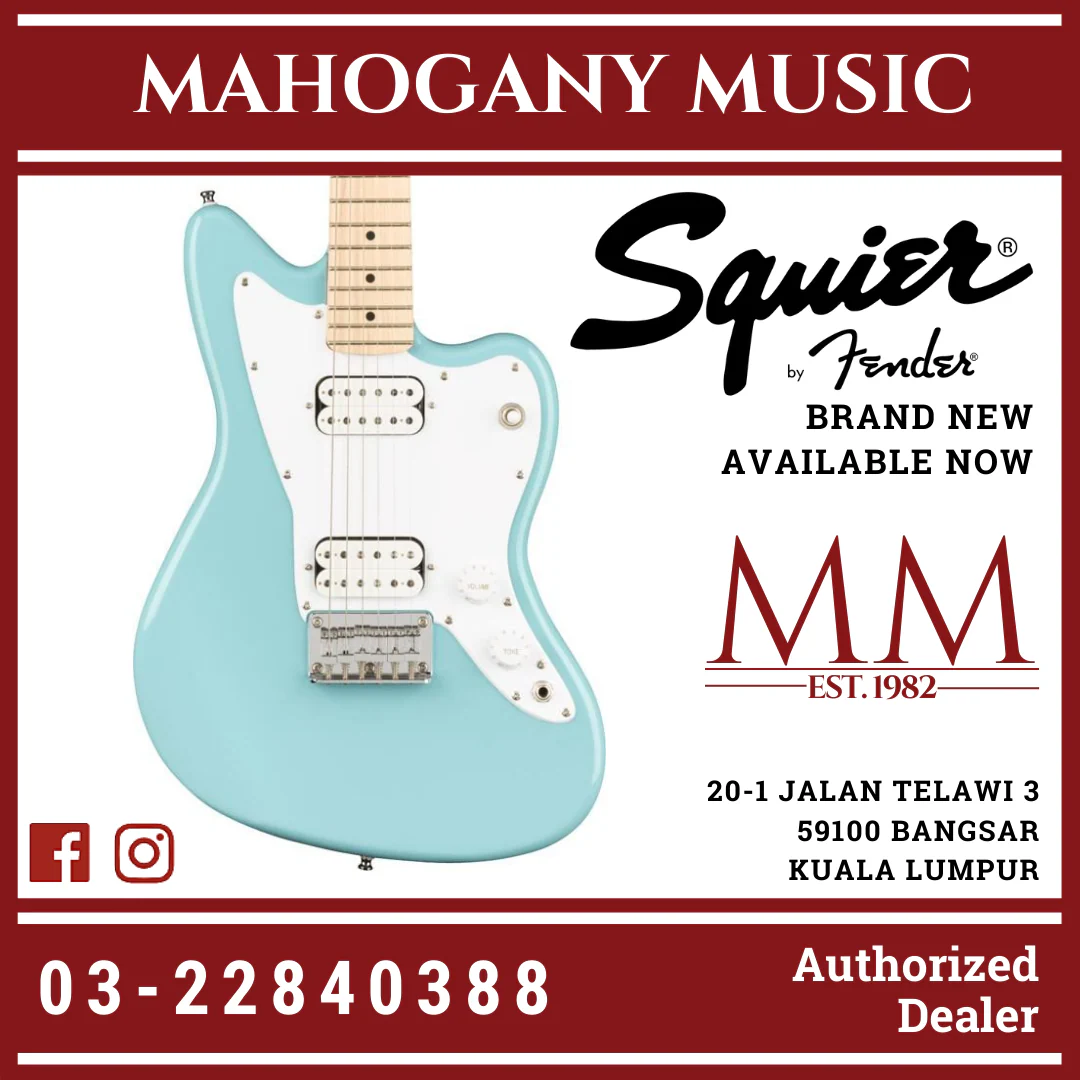 Squier Mini Jazzmaster HH Electric Guitar, Maple FB, Daphne Blue