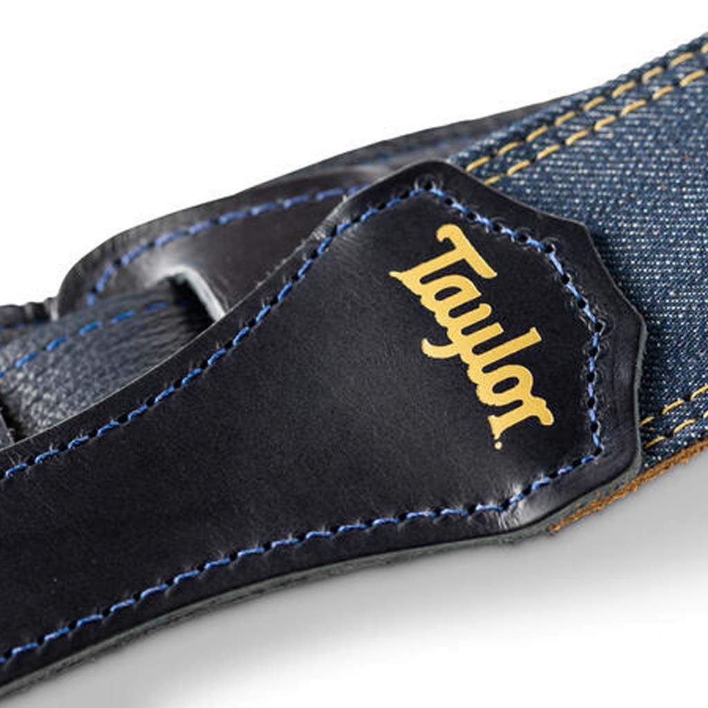 Taylor Blue Denim 2" Guitar Strap, Gold Logo - Image 5