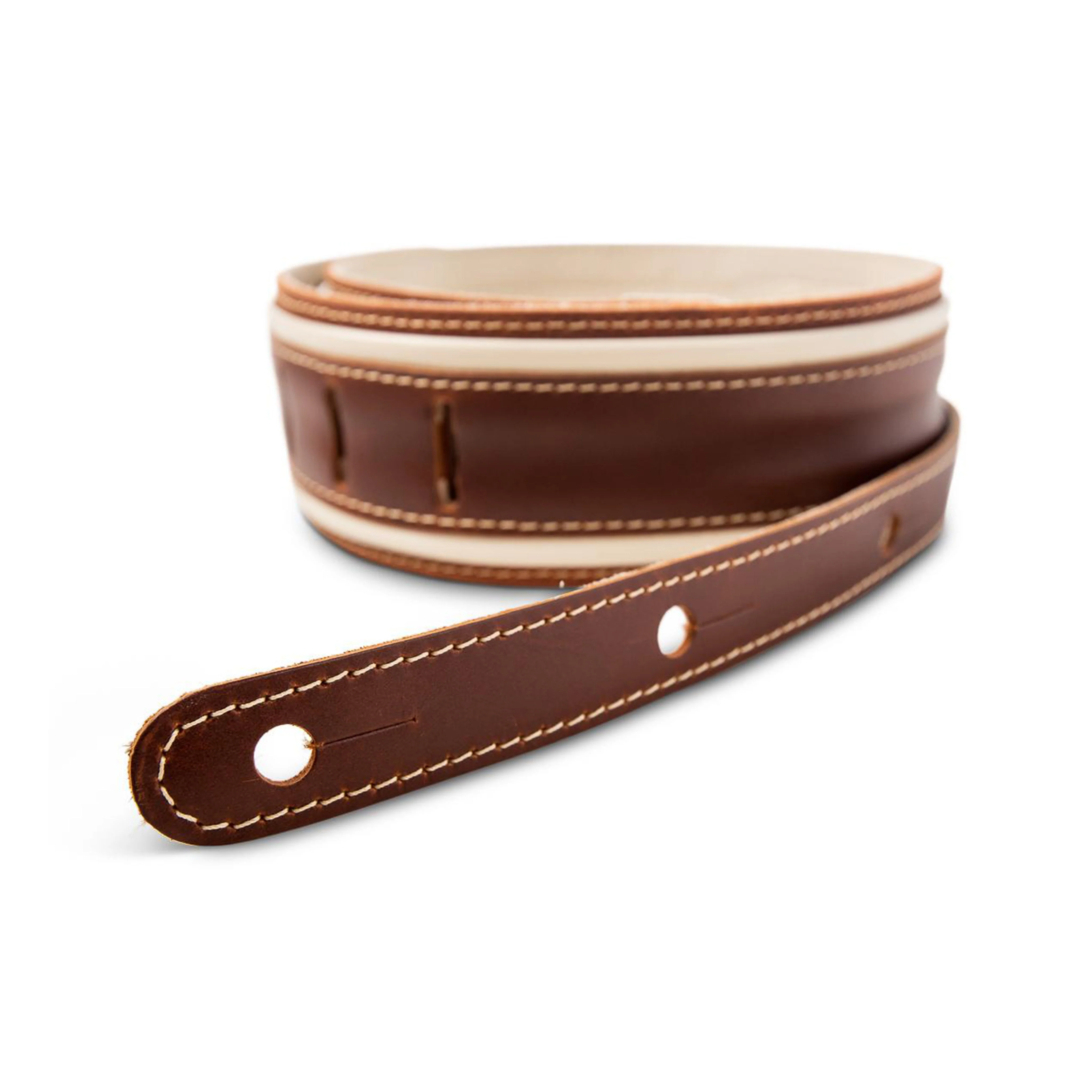 Taylor Element 2.5Inch Leather Guitar Strap, Brown/Cream - Image 3